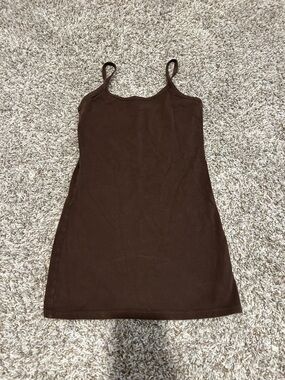 Simple Brown Spaghetti Strap Tank Long Cami